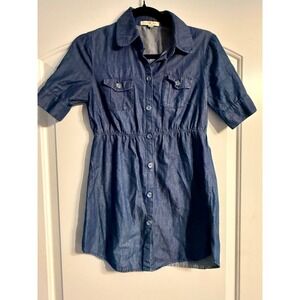 Velvet Heart Shirt Dress Women XS Blue  Denim Cotton Elastic Waist Short Sleeve